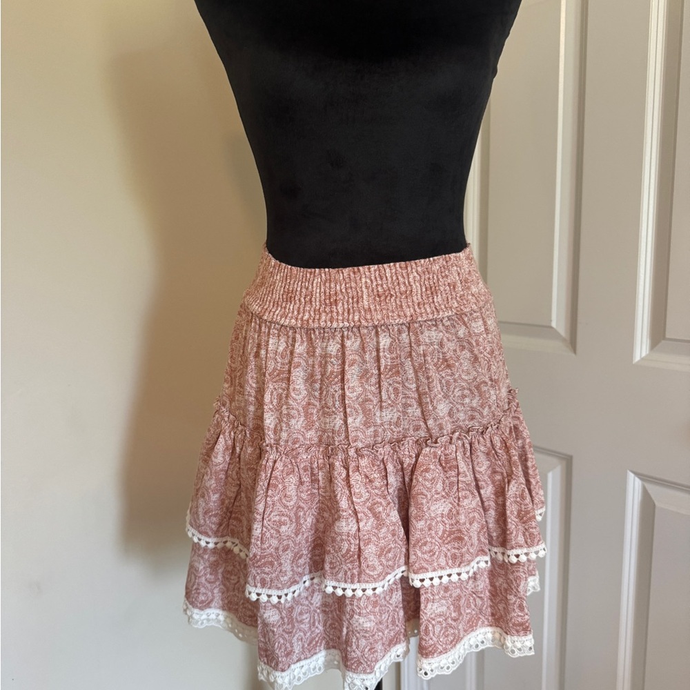 Misa Los Angeles  Tiered Pink Ruffle Skirt - size Small